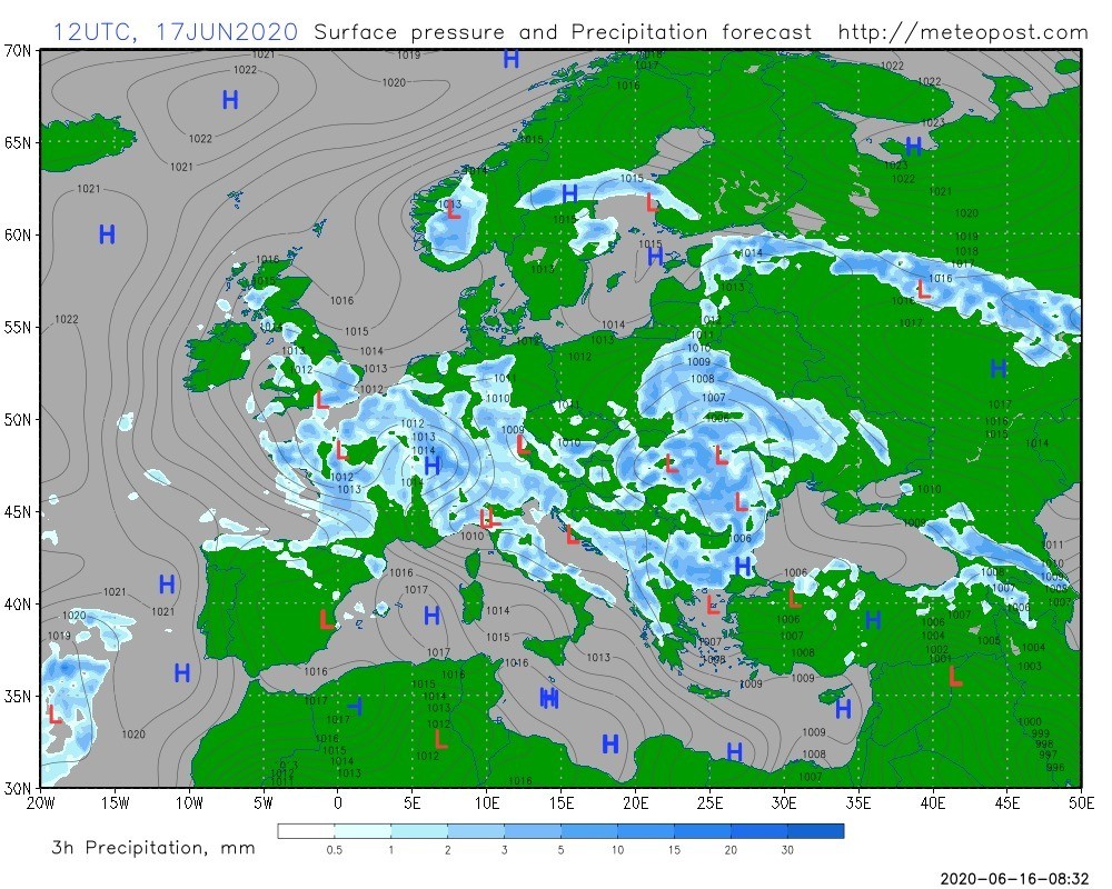 Карта погоди в Україні 17 червня/meteopost.com