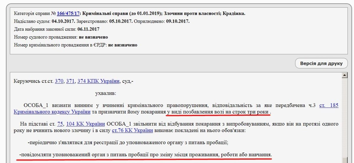 У 2017 році Андрій Савенюк отримав три роки умовно за крадіжку