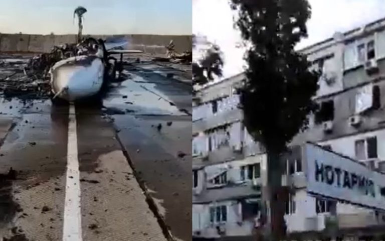 Спалений літак та пошкоджені будинки: в окупованому Криму показали наслідки вибухів на аеродромі “Саки”